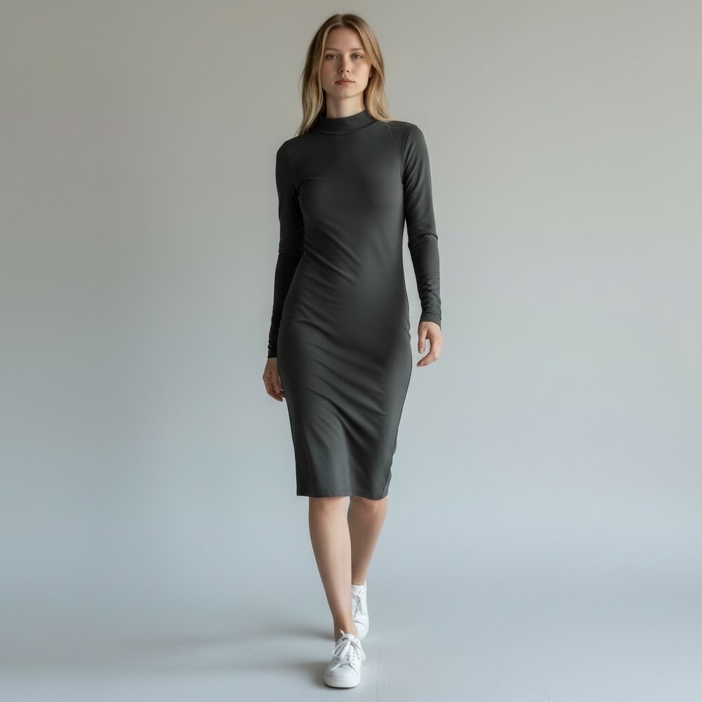 J. Jill‎ Wearever Collection Black XS Midi Dress Long Sleeve Mock Neck